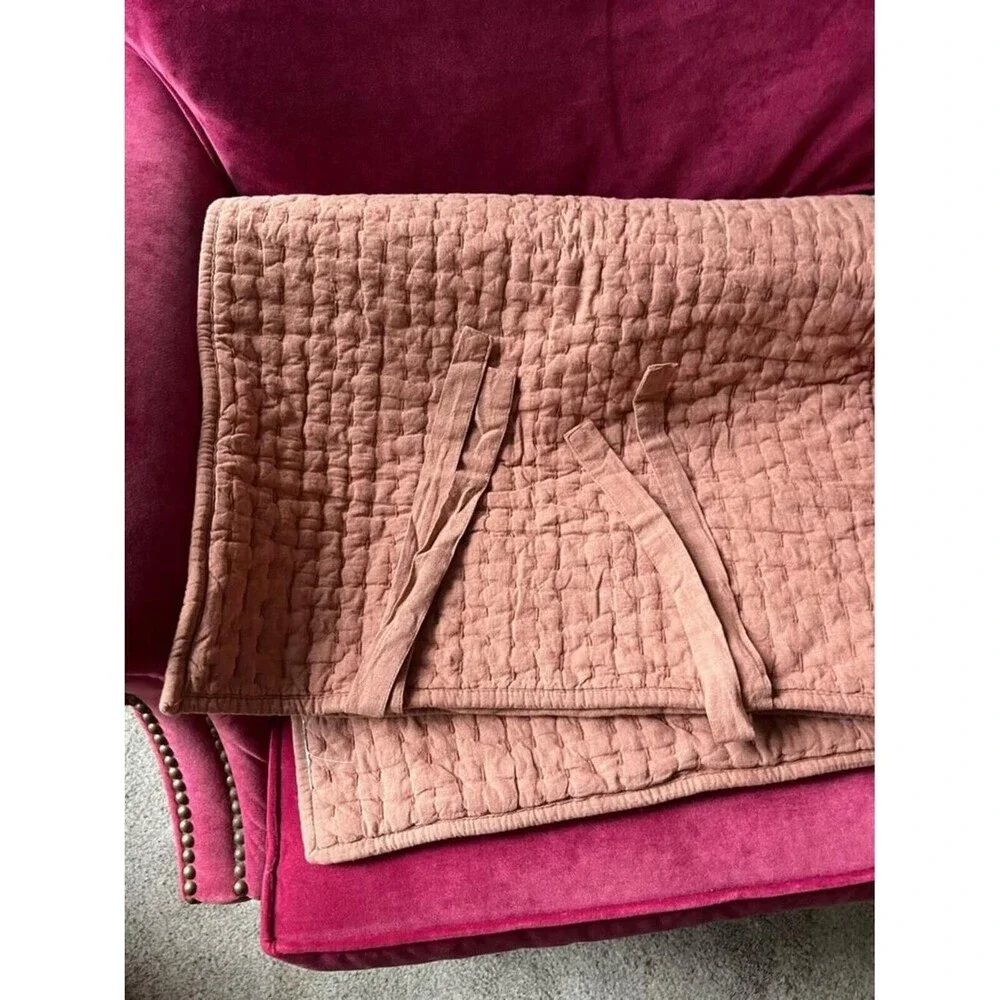 Pottery Barn Pickstitch King Pillow Sham Cotton Linen BRICK GREAT Condition